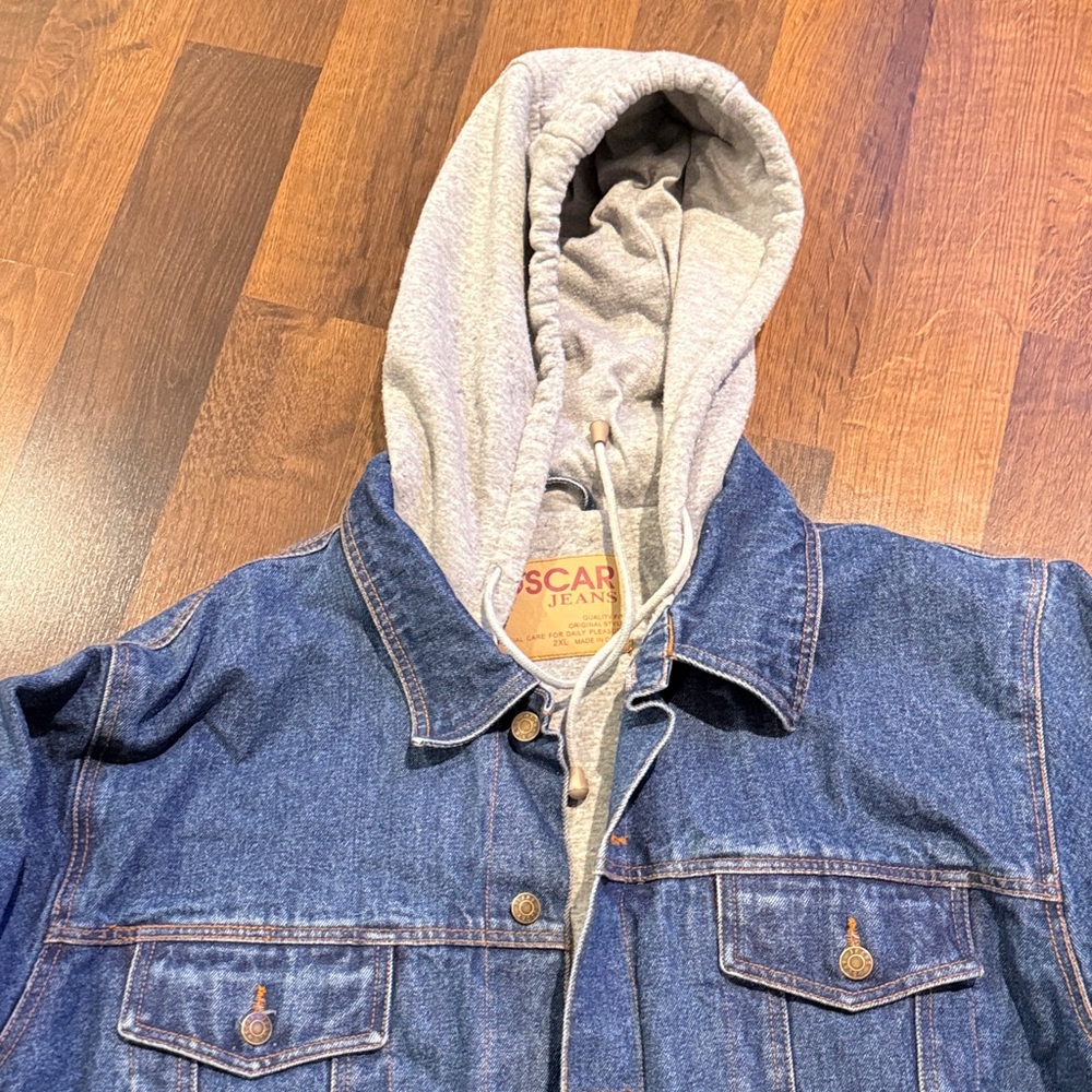 Vintage Oscar Jeans Mens Denim Jacket with Gray Hood size XXL - Picture 2 of 7